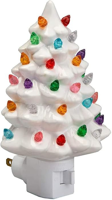 Collections Etc. Decorative Ceramic Christmas Tree Night Light -White | Amazon (US)