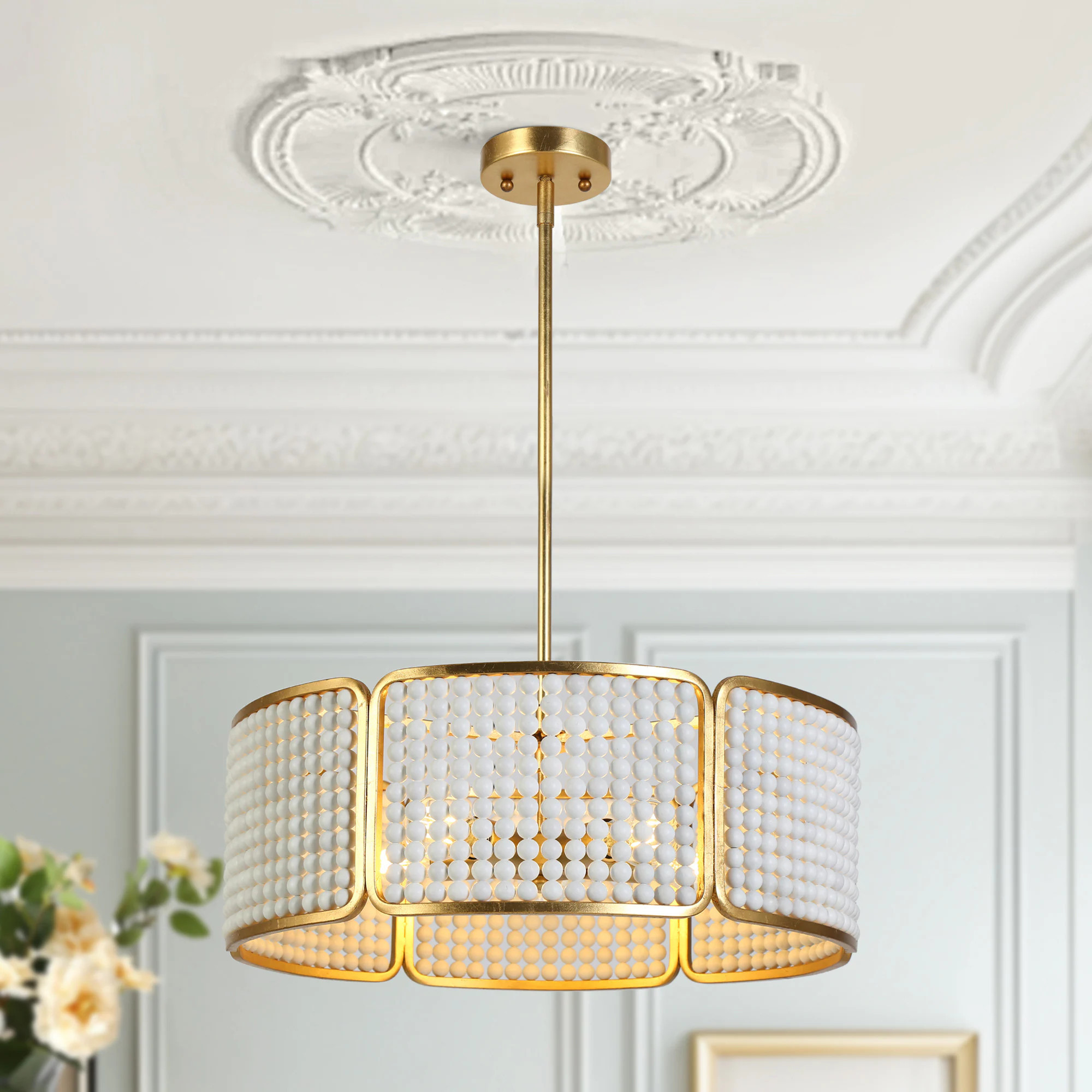 ZEVNI Modern 5 -Light Antique Gold Beaded Metal Chandelier | L3RFYMAUW5414SK9 | Lowe's