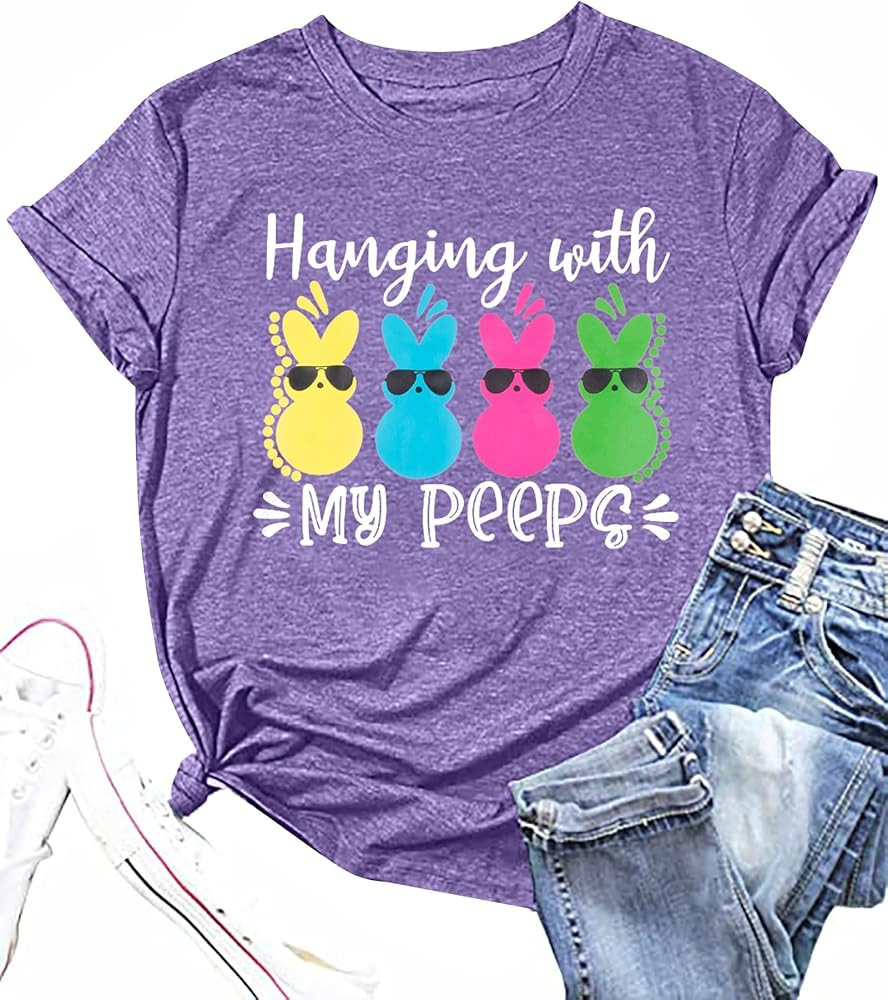 UNIQUEONE Easter Shirts for Women Hanging with My Peeps Tshirt Bunny Rabbit Graphic Tee Casual Sh... | Amazon (CA)