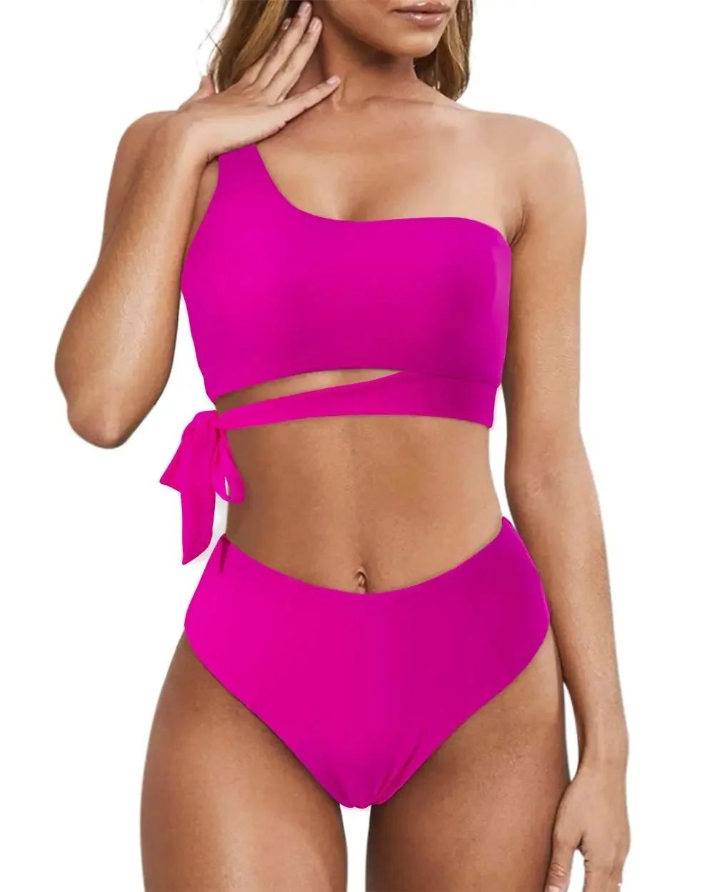 MOSHU One Shoulder Womens Bikini Sets High Waisted Bathing Suits for Women Tie High Cut Swimsuits | Walmart (US)