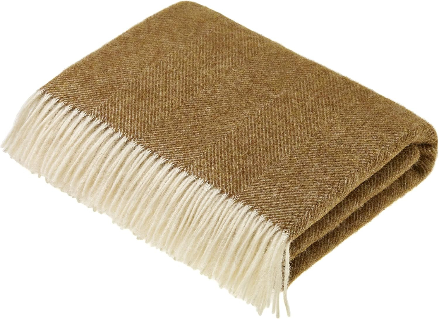 Moon Wool Plaid Throw Blanket, Pure New Wool, Herringbone Gold, Made in UK | Amazon (US)