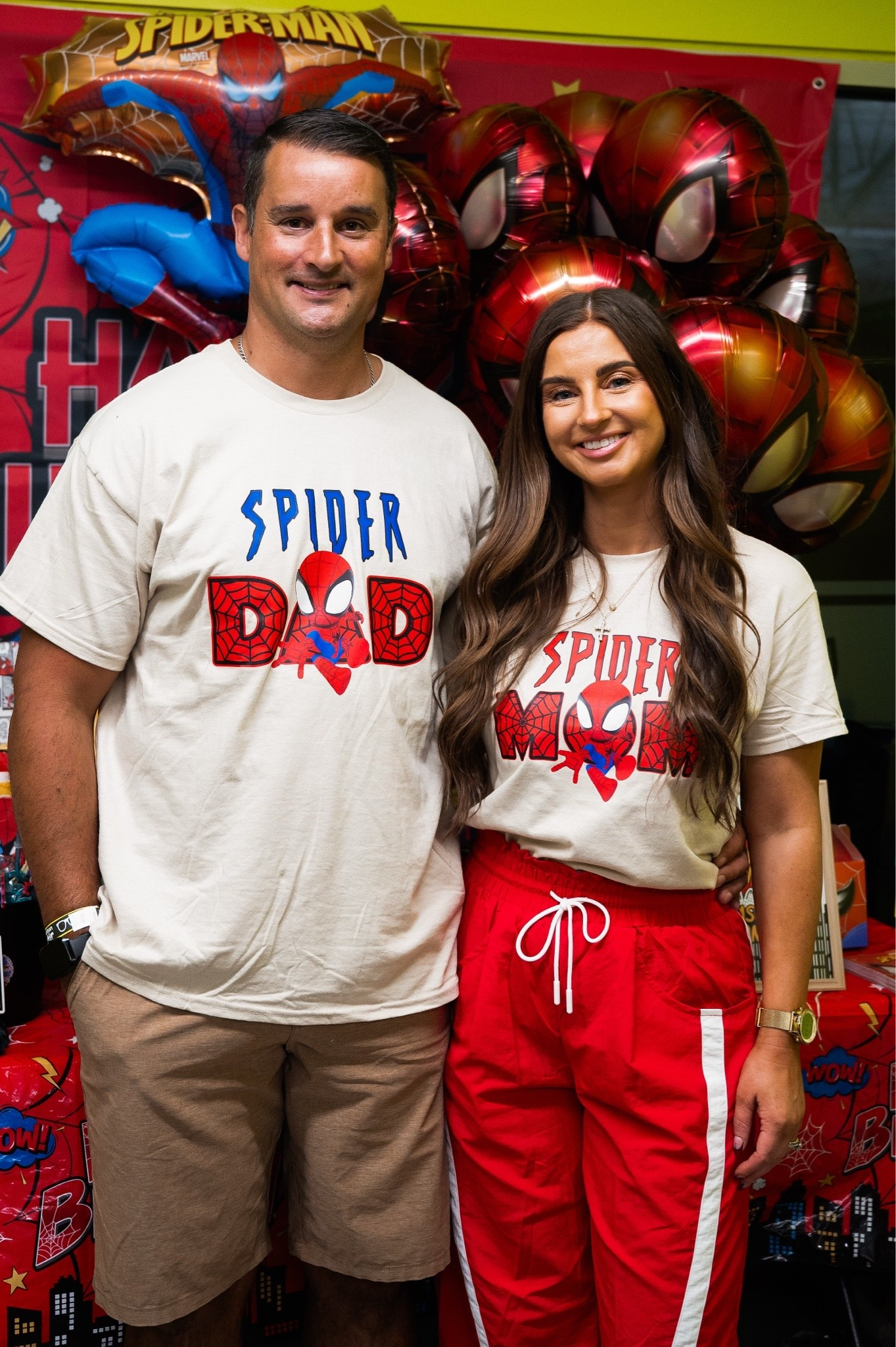 Spidermom & spiderdad tee shirts 
Womens red windbreaker pants