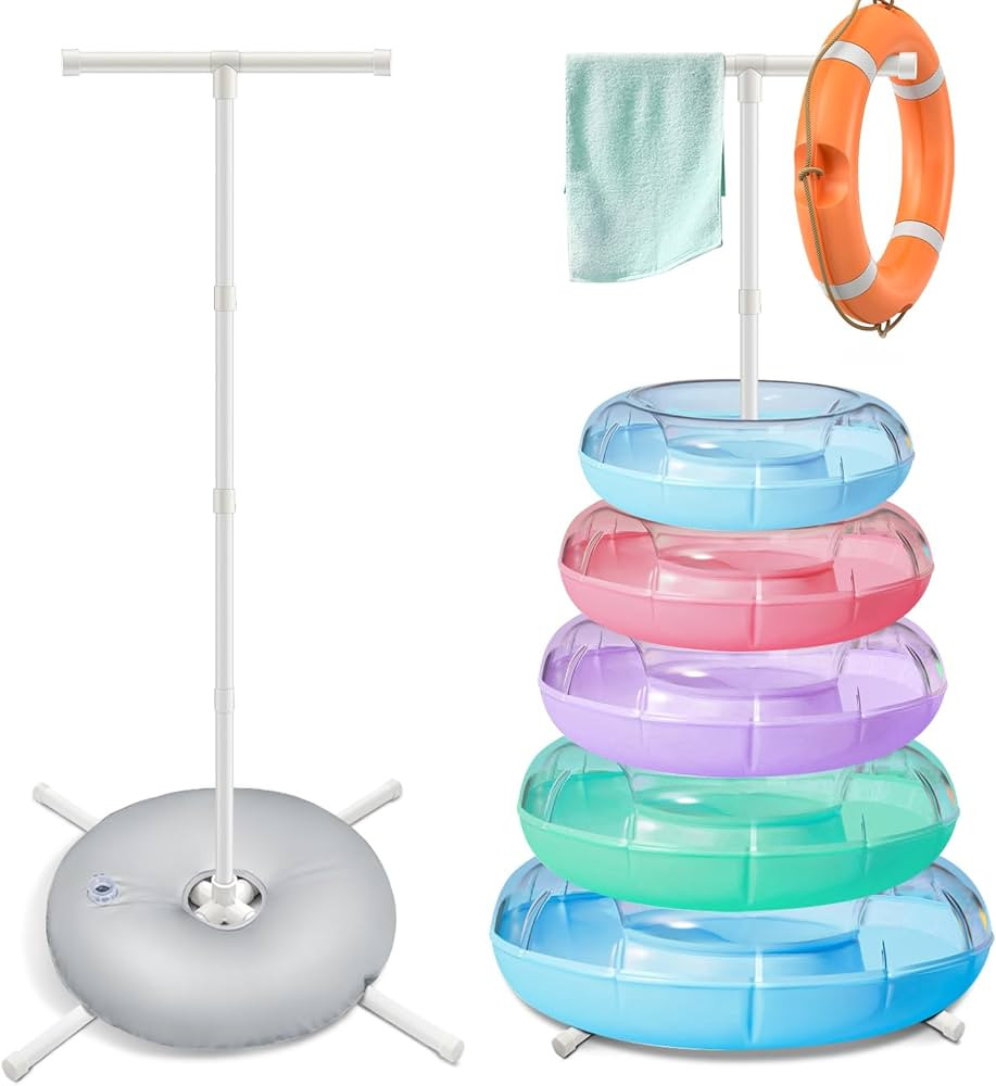 2 Pack Pool Float Storage Rack, Pool Float Holder with 2 Water Weight Bag, 63" x 33" PVC Pool Flo... | Amazon (US)