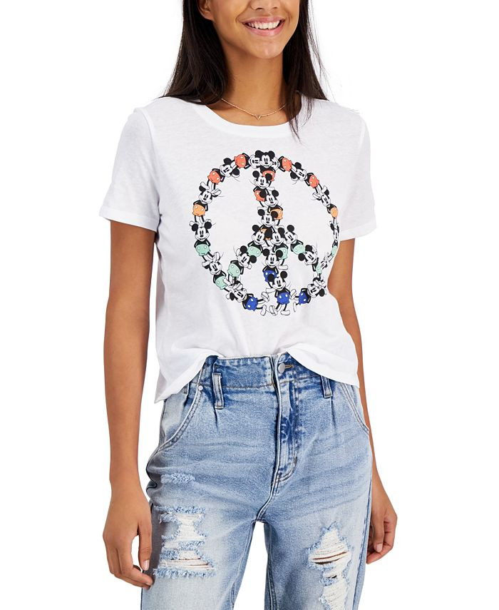 Disney Juniors' Mickey Mouse Peace-Sign Graphic T-Shirt & Reviews - Tops - Juniors - Macy's | Macys (US)