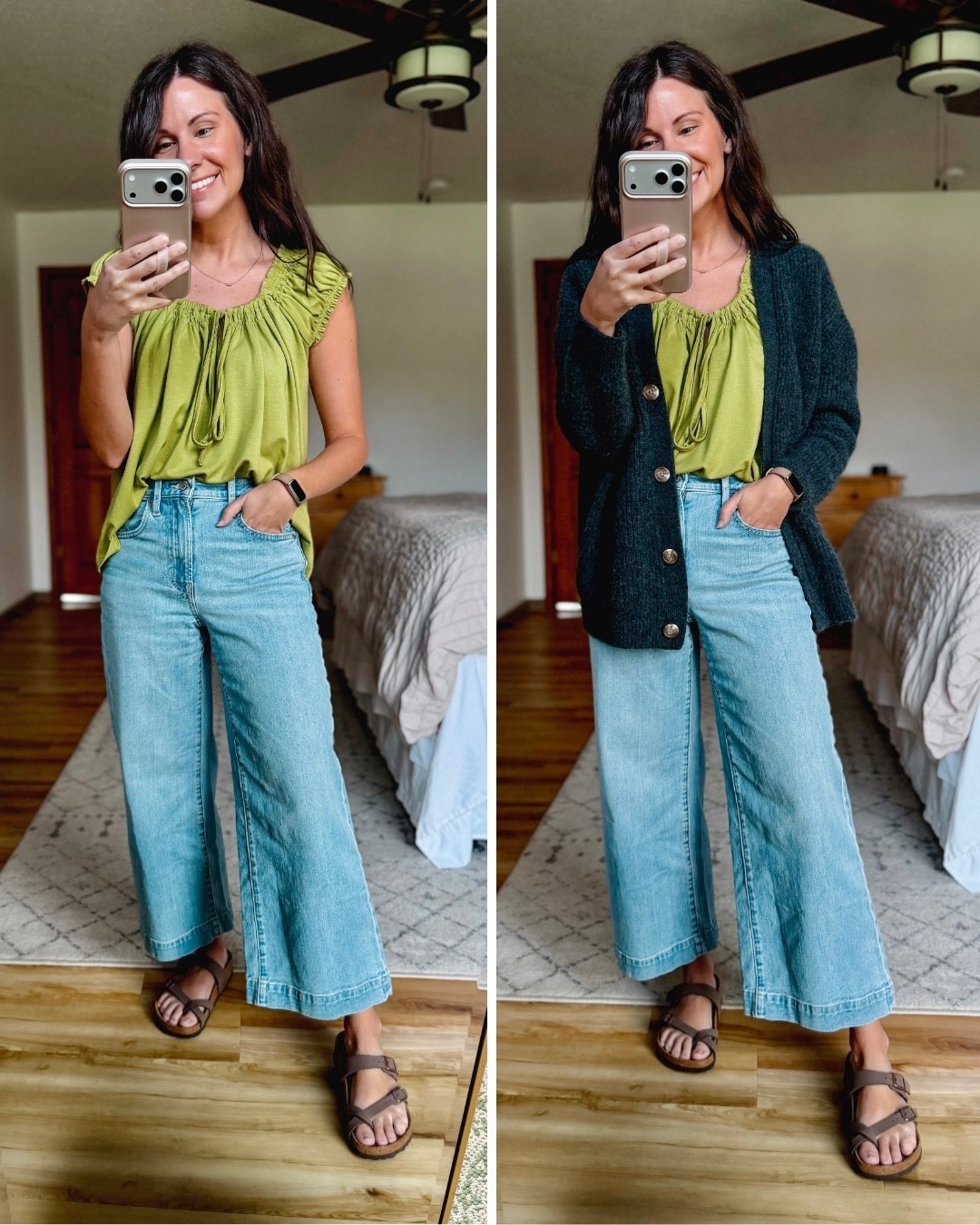 small in my tee (also own it in burnt orange), 24 petite/short in my jeans and 36 in my Birkenstock sandals. These are the stone color sandals. 

Xs in my cashmere cardigan!

#LTKPetite #LTKSeasonal #LTKgrwm