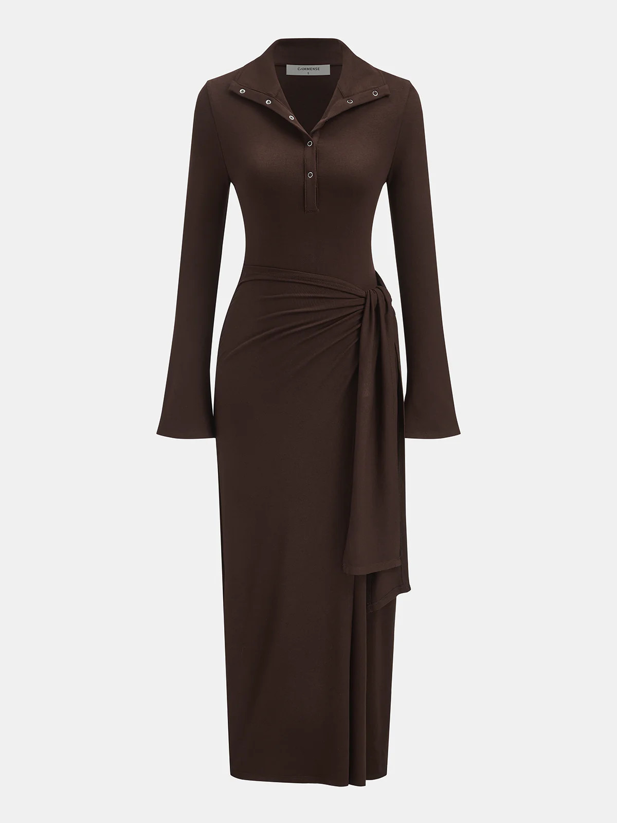 Wrap-Front Maxi Dress with Polo Collar | Commense