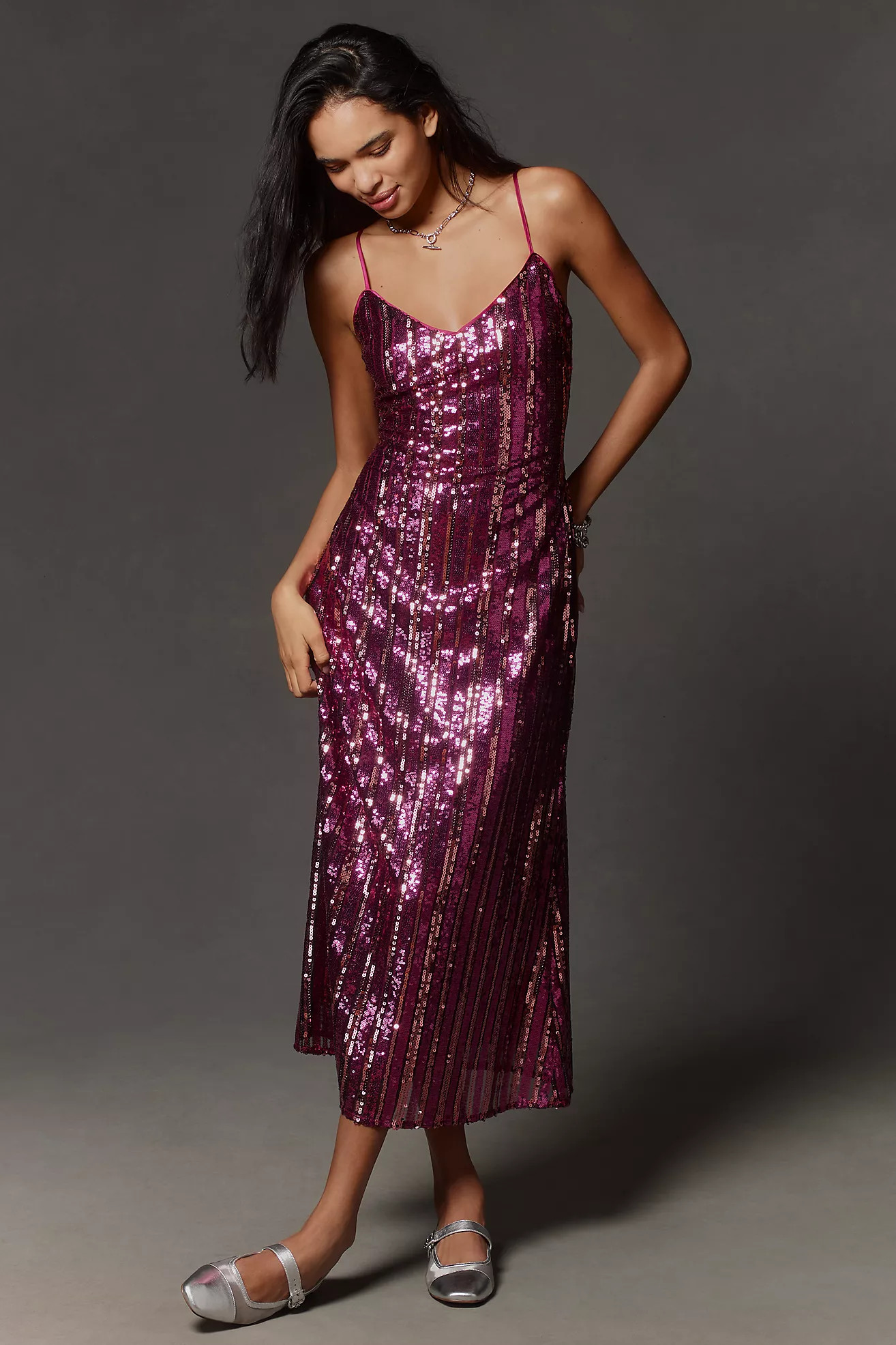 Maeve Sleeveless Sequin Stripe Midi Dress | Anthropologie (US)