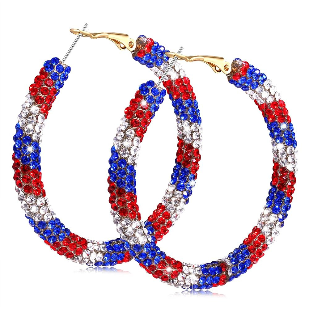 NLCAC Glitter Hoop Earrings Bohemian Sparkle Resin Rhinestone Wrapped Hoop Dangle Earrings for Wo... | Amazon (US)