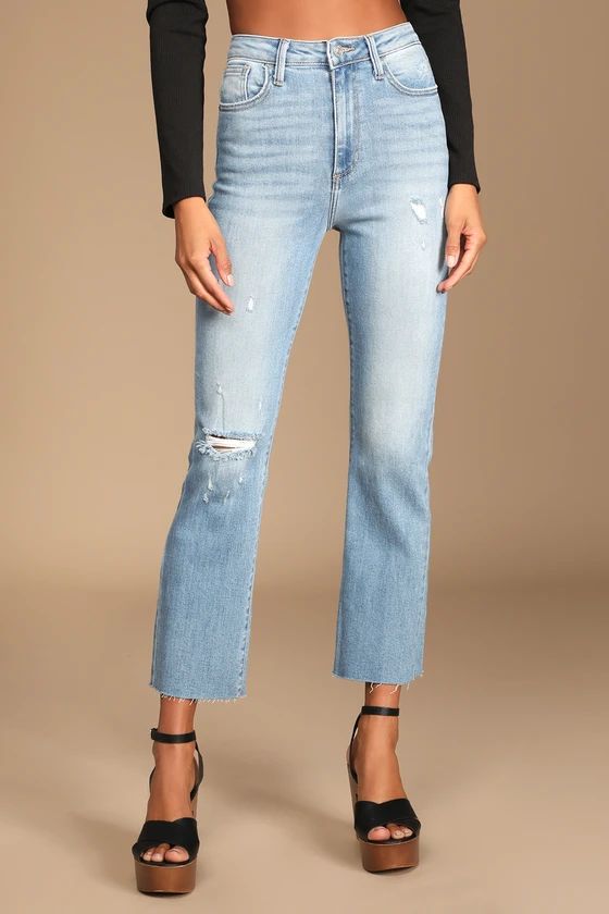 Extra Trendy Distressed Light Wash High-Waisted Slim Leg Jeans | Lulus (US)