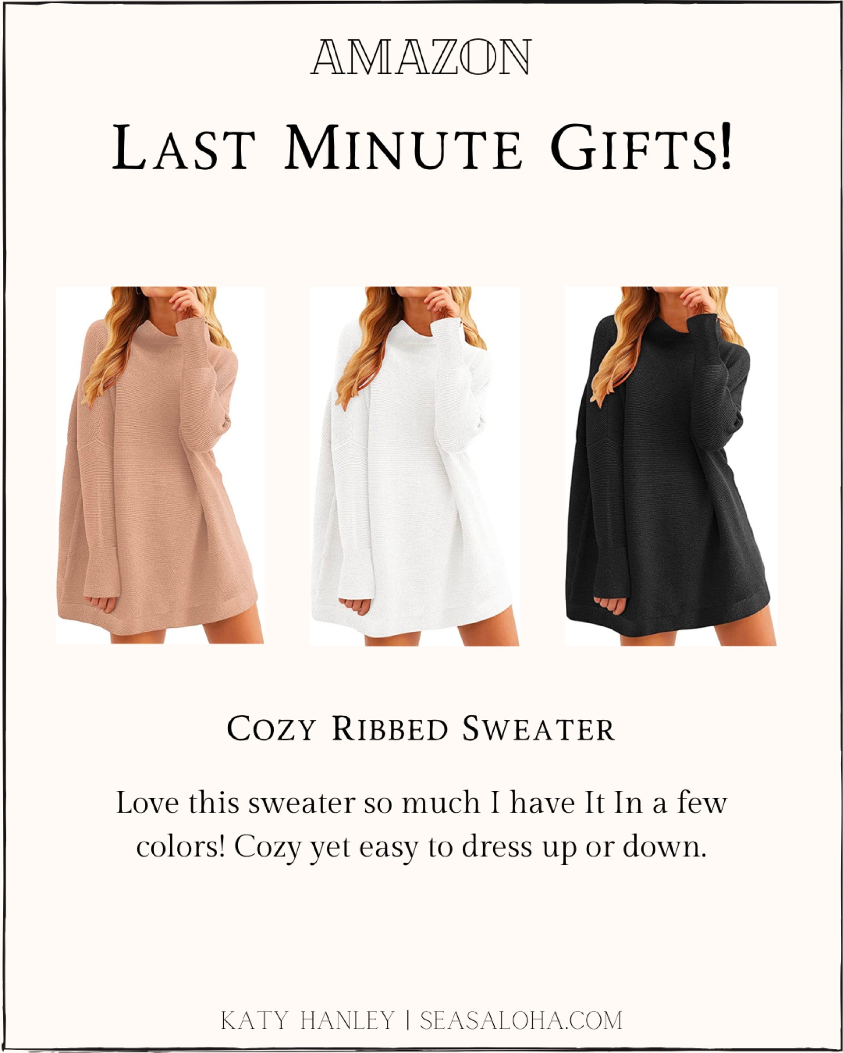 Last minute gift for women. Ribbed sweater. Oversized sweater. Cozy sweater. Amazon finds. Gift guide for women. Amazon fashion. Affordable finds.

#LTKGiftGuide #LTKSeasonal #LTKunder50
