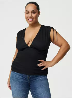 Mesh V-Neck Ruched Top | Torrid (US & Canada)