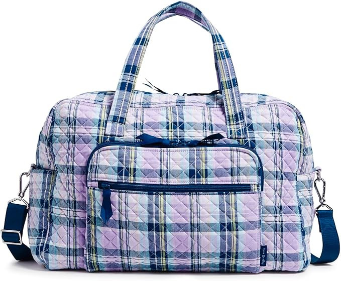 Vera Bradley Women's Cotton Weekender Travel Bag, Amethyst Plaid - Recycled Cotton, One Size | Amazon (US)