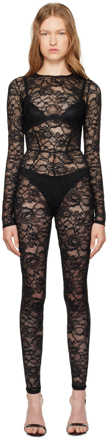 Fleur du Mal Black Lace Jumpsuit | SSENSE
