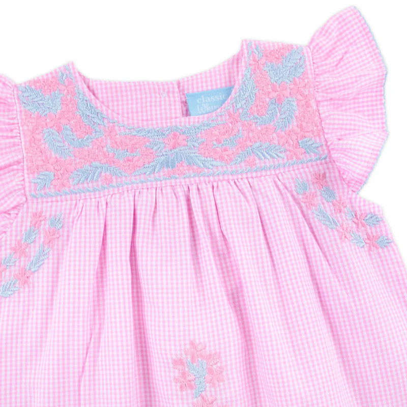 Pink Gingham Embroidered Women's Beach Dress | Classic Whimsy