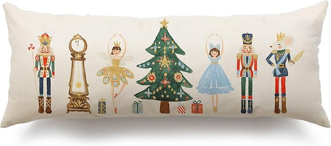 Merry Christmas Throw Pillow Cover 14x36 Inch Nutcracker Christmas Decor Winter Holiday Party Cus... | Amazon (US)