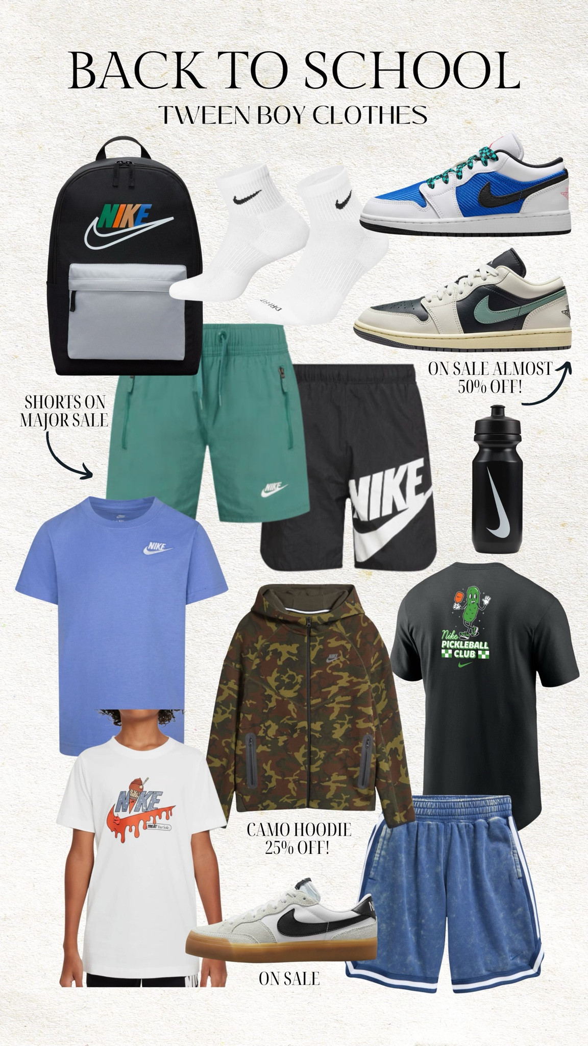 Back to school clothes for tween boys! A lot of these items are on major sale - be sure to stack codes! A pair of Beckam’s Nike sneakers are almost 50% off!  Beckam is very into camo right now so I’m excited this zip up camo hoodie is on sale too 🙌🏼 use code: SPORT25 For an extra 25% off of sale items

Back to school shopping, tween boy school clothes, little boy school clothes, elementary boy school clothes, teen boy school clothes, tween boy outfits, Nike, Nike school clothes, Nike sale, Nike tween boy clothes, Nike sneakers, tween boy school shoes, tween boy sneakers, tween boy backpack, tween boy t-shirts, tween boy shorts, Christine Andrew 

#LTKKids #LTKFindsUnder50 #LTKBacktoSchool