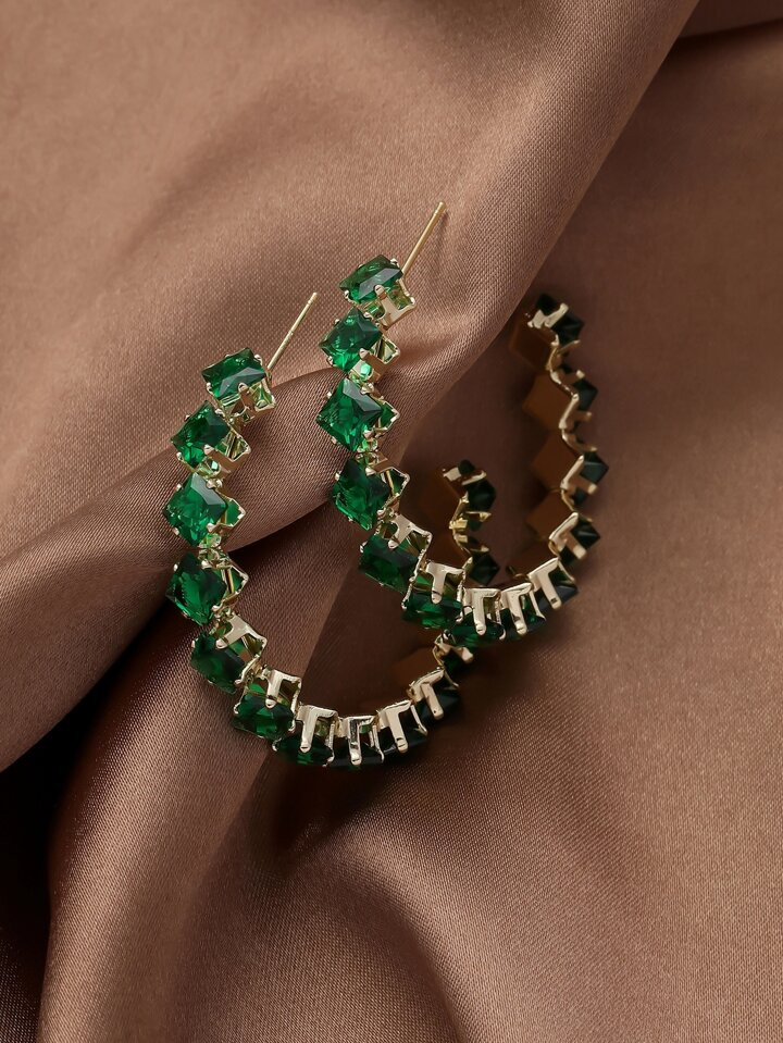 Rhinestone Decor Open Hoop Earrings | SHEIN USA | SHEIN