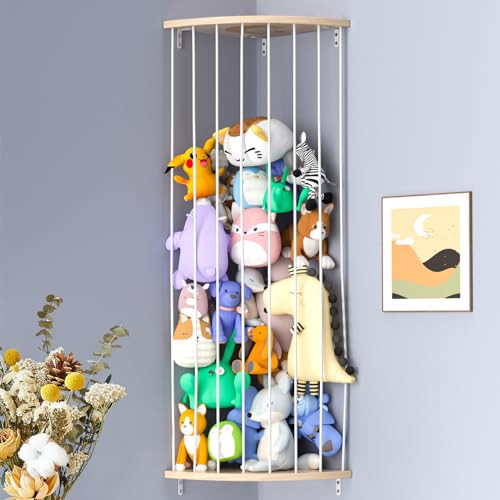 Zayysoha Stuffed Animal Storage Wood Corner Toy Plush Storage Hammock Hanging Storage Net, Toy Organizer Shelf for Nursery Playroom Bedroom Kid Room | Amazon (US)