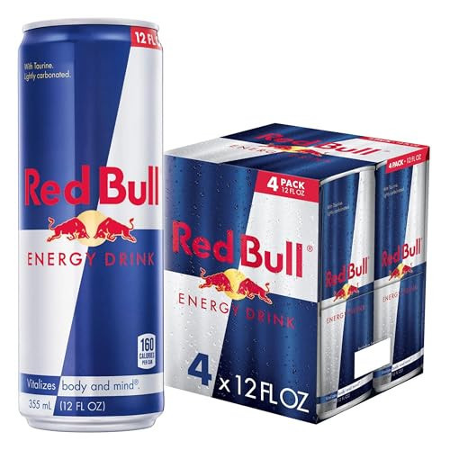 Red Bull Energy Drink with 114mg Caffeine plus Taurine & B Vitamins, 12 Fl Oz, Pack of 4 Cans | Amazon (US)
