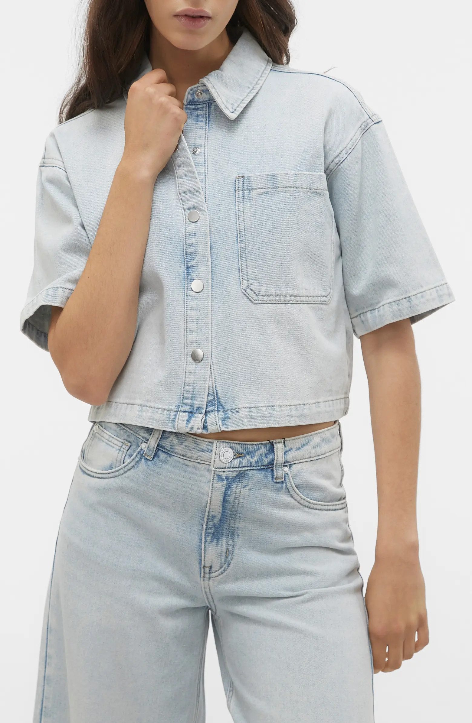 VERO MODA Lilia Crop Denim Shirt | Nordstrom | Nordstrom