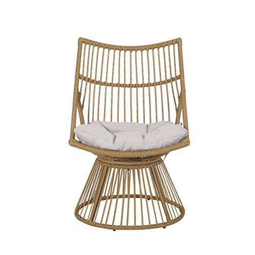 Christopher Knight Home Caryl Outdoor Wicker Club Chair with Cushions, Light Brown, Beige | Amazon (US)