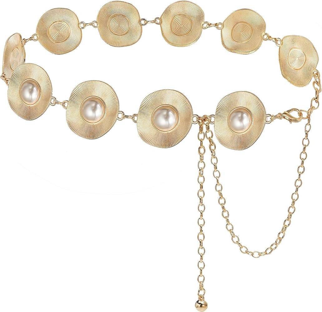 Womens Pearl Waist Chain, Metal Chunky Chain Belt for Dresses and Jeans | Amazon (US)