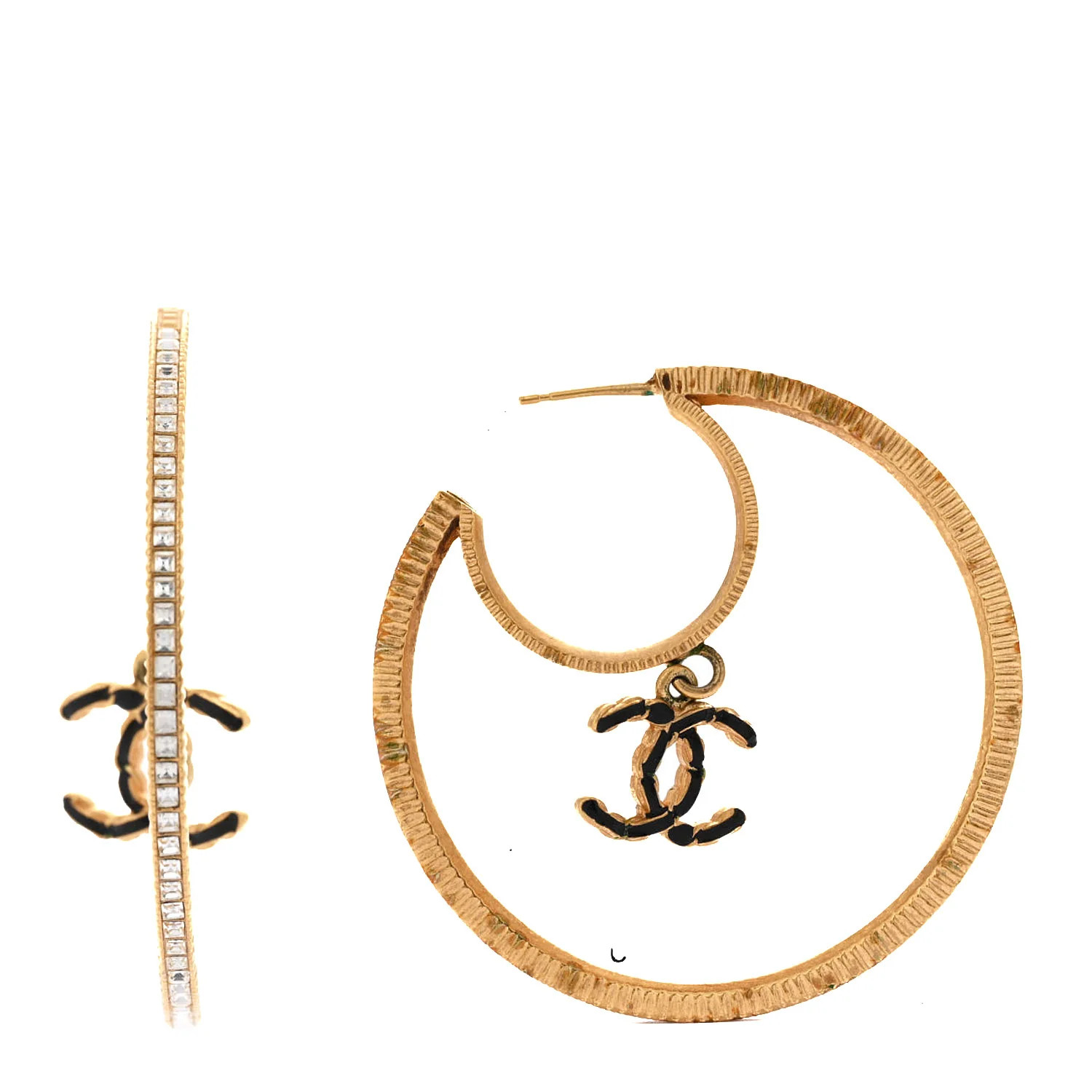 Crystal CC Drop Hoop Earrings Gold | FASHIONPHILE (US)