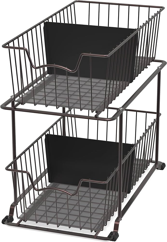 Simple Houseware 2 Tier Cabinet Wire Basket Drawer Organizer, Brown | Amazon (US)