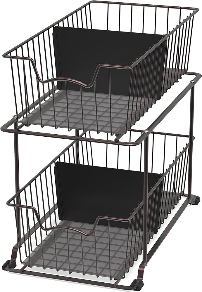 Simple Houseware 2 Tier Cabinet Wire Basket Drawer Organizer, Brown | Amazon (US)