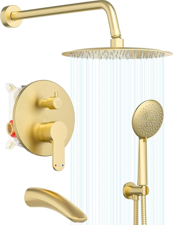 Gabrylly Shower System with Tub Spout, Bathtub Shower Faucet Set with 10" Rain Shower head and 5-... | Amazon (US)