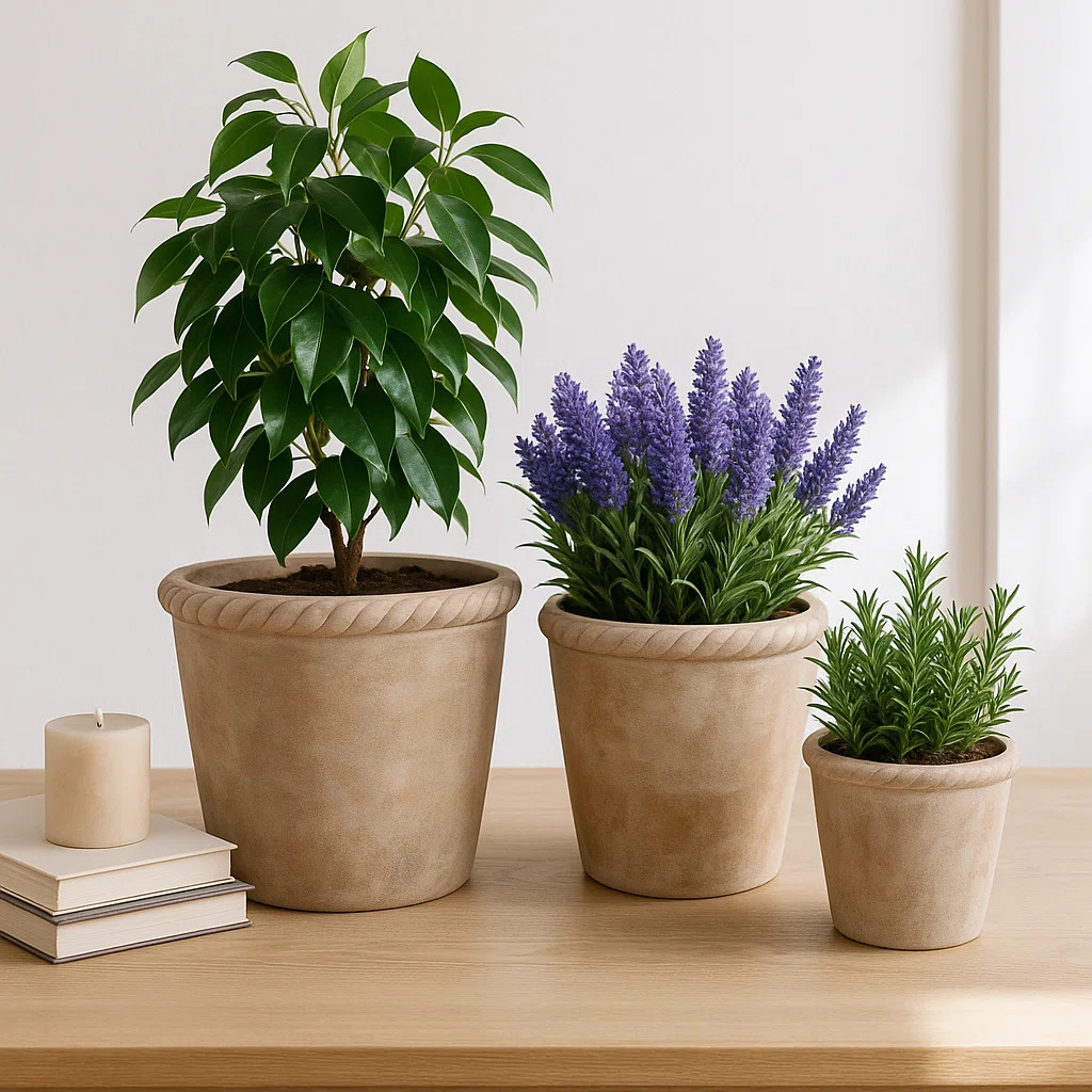 Handcrafted Pottery Clay Planter Set Of 3 - Modern Decorative Versatile Design (Set of 3) | Wayfair North America