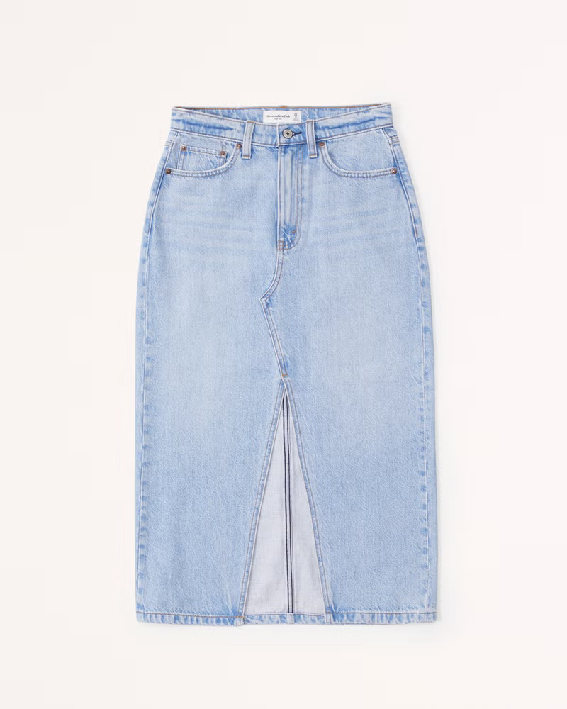 Abercrombie & Fitch Women's Denim Midi Skirt in Light Wash - Size 31 PETITE | Abercrombie & Fitch (US)
