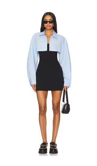 Ribbed Cami Dress With Cropped Button Up Long Sleeve Shirt in Black & Blue | Revolve Clothing (Global)