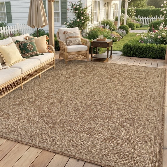 SIXHOME 4'x6' Outdoor Rug, Farmhouse Medallion Patio Rug, Indoor Outdoor Polypropylene Weave Text... | Walmart (US)