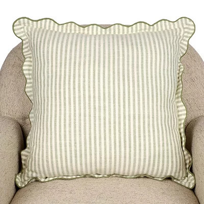 Stripe Scalloped Pillow, Green/White, 20L x 20H , Cotton | Kirkland's Home | Kirklands