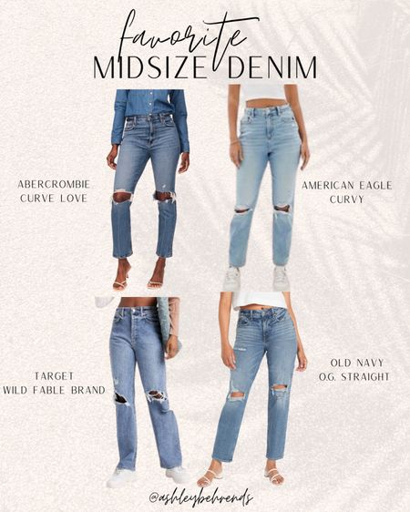 Ashley’s favorites: Midsize denim 
Curve friendly jeans 
Abercrombie: 32R/31R 
American Eagle: 14
Target: 12 
Old Navy: 12 
#denim #jeans #myfavorites #curvydenim #distressedjeans #curvelove #americaneagle #straightjeans #abercrombie #affordablefashion #midsizeoutfits #ootd #casualstyle

#LTKFind #LTKstyletip #LTKcurves