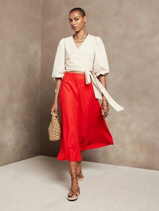 Linen-Blend Midi Skirt | Banana Republic Factory