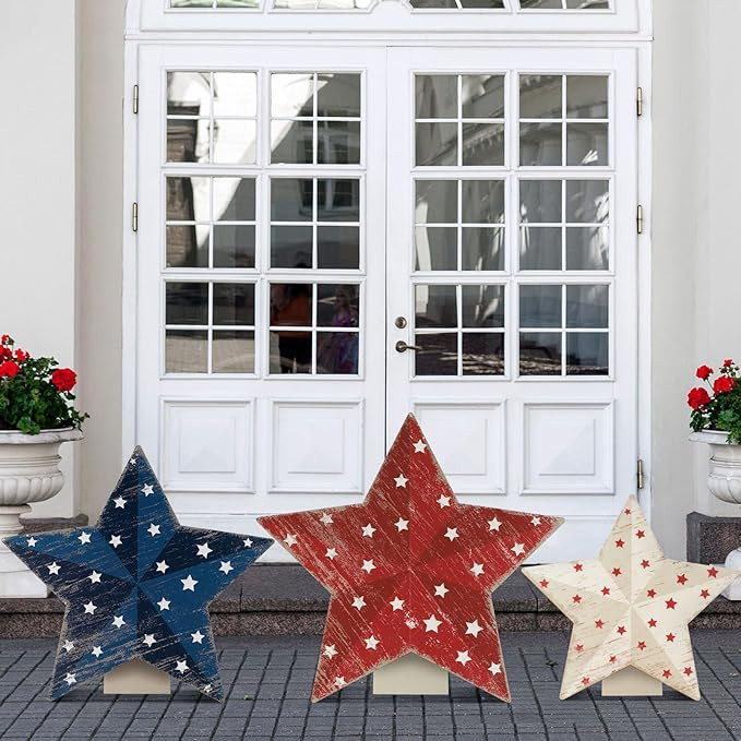 Amazon.com: Rotatingpals 3 Pcs 4th of July Yard Sign Memorial Day Star Porch Sign Patriotic 3D Wo... | Amazon (US)