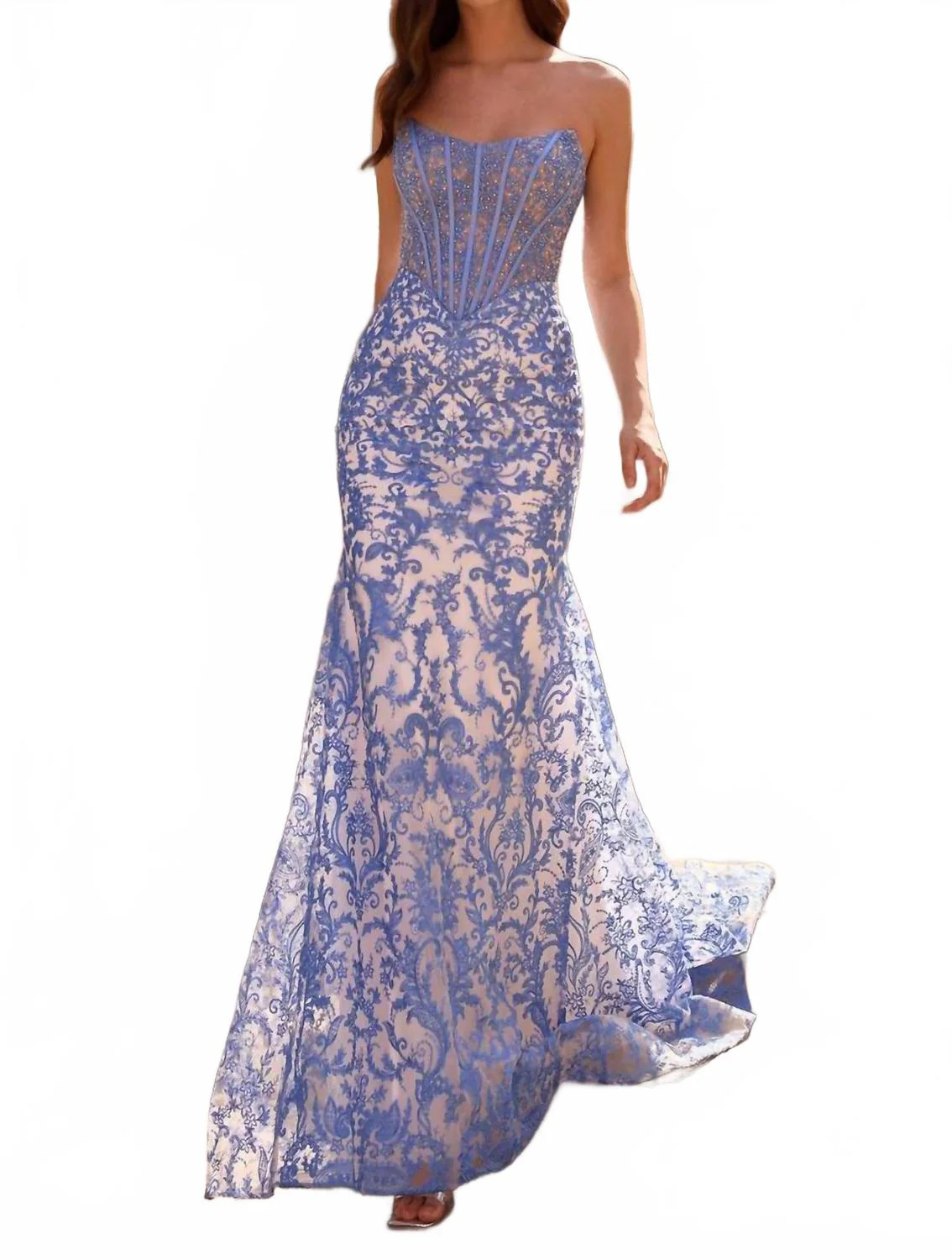 Mermaid Prom Gown In Ivory/blue | Shop Simon