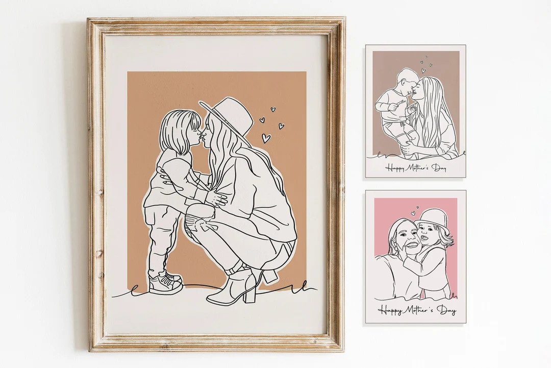 Custom Line Art Portrait From Photo, Mom & Daughter Illustration, Personalized Portrait, Mothers ... | Etsy (US)