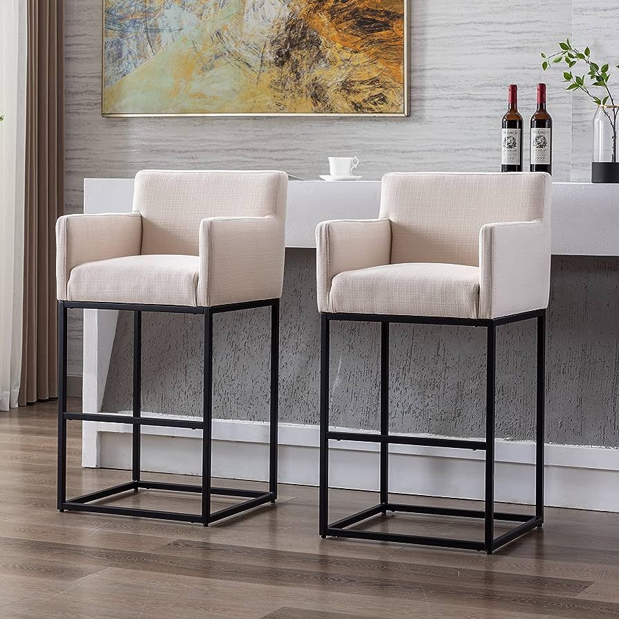 RIVOVA Counter Height 30.75" Bar Stools Set of 2 Linen Fabric Upholstered Barstools with Backrest... | Amazon (US)