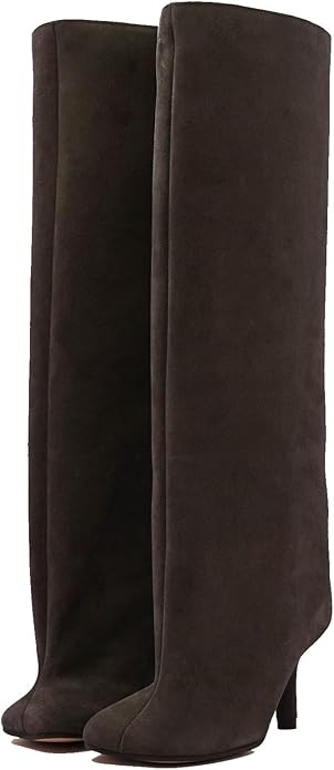 Women's Knee High Suede Boots for Women Wide Calf Square Toe Stiletto Heels Tall Boots Pull On Hi... | Amazon (US)