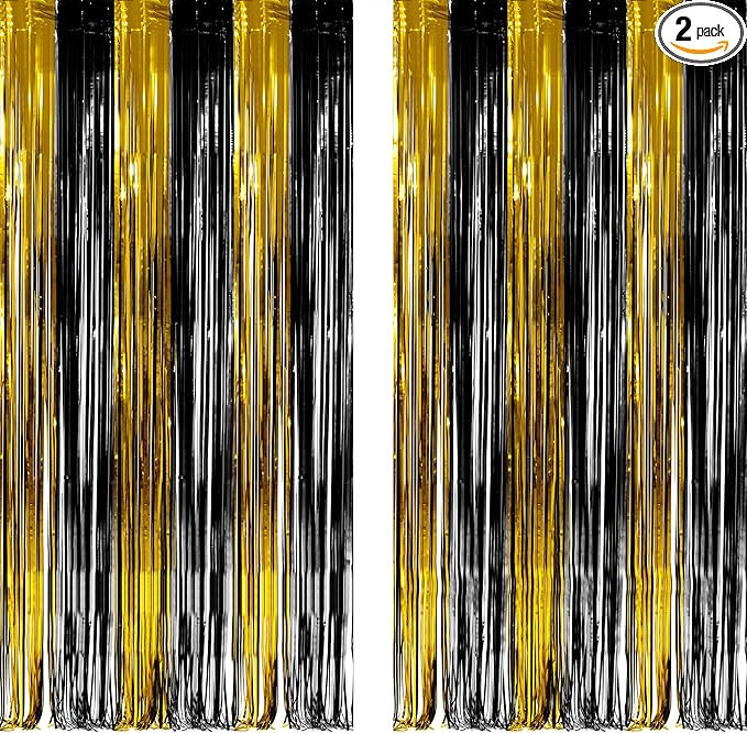 Black and Gold Party Streamers Decoration - GREATRIL Foil Fringe Backdrop for 2026 NYE/Anniversar... | Amazon (US)
