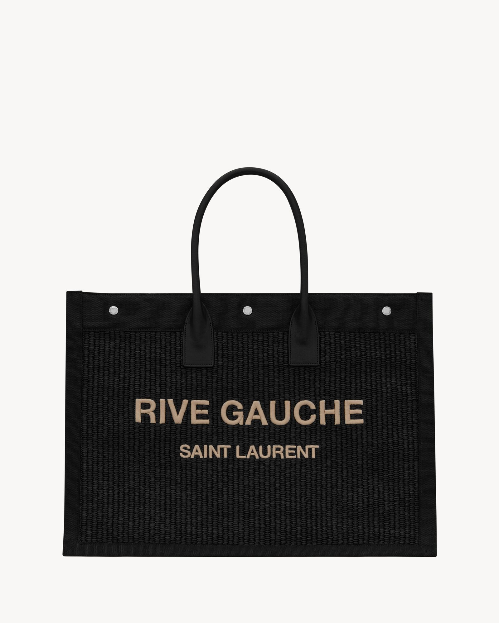 rive gauche large tote bag in embroidered raffia and leather | Saint Laurent Inc. (Global)
