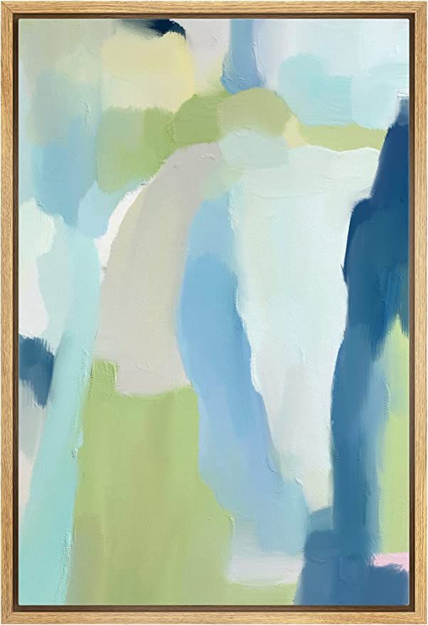 MUDECOR Framed Canvas Print Wall Art Vibrant Green Blue Pastel Watercolors Abstract Shape Illustr... | Amazon (US)