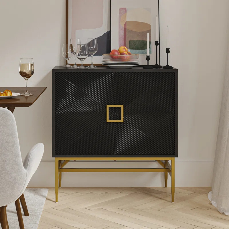 Lashawnna Modern 34'' Tall 2 - Door Accent Cabinet with carved door panels and Metal Legs | Wayfair North America