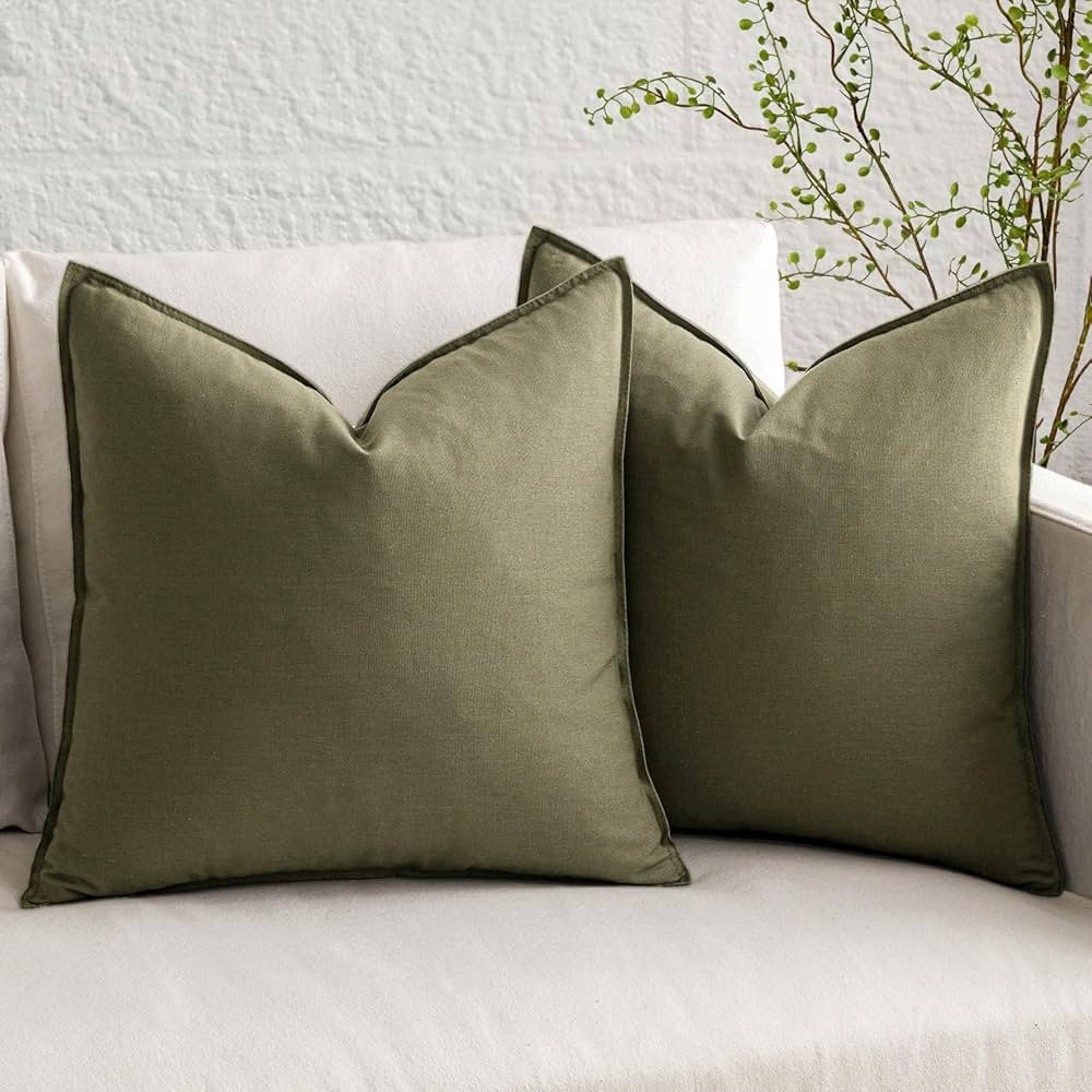 MIULEE Pack of 2 Greyish Green Pillow Covers 24x24 Inch Decorative Couch Throw Pillow Covers Line... | Amazon (US)