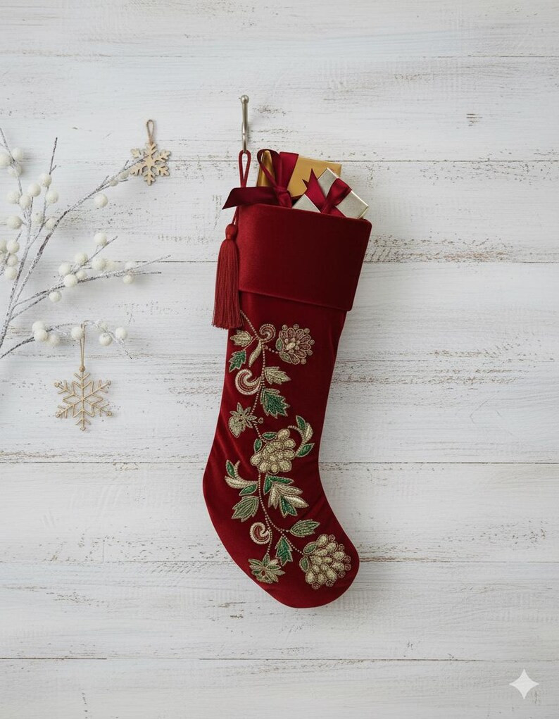 Handmade Red Velvet Christmas Stocking Personalised Red Santa Carriage Christmas Stocking Decorat... | Etsy (US)