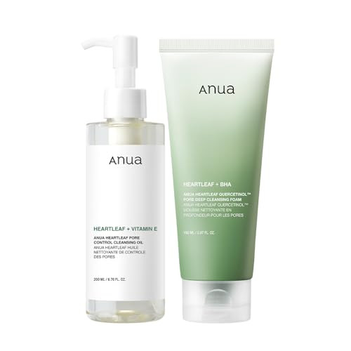 Anua Double Cleanser Duo for Facial Cleansing : Heartleaf Pore Control Cleansing Oil & Heartleaf Quercetinol Pore Deep Cleansing Foam for Double Cleansing, Blackhead Remover, Korean Skincare | Amazon (US)