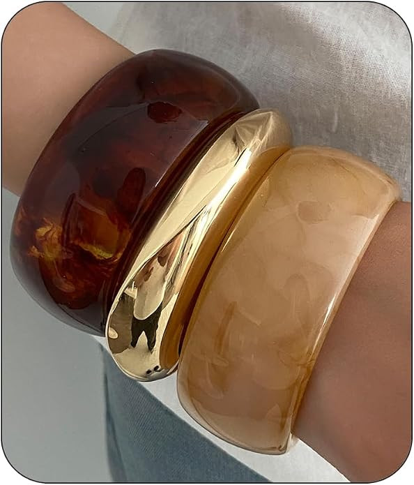 Irregular Square Acrylic Chunky Bangle Bracelets for Women Punk Resin Cuff Bangle Bracelet Set Fa... | Amazon (US)